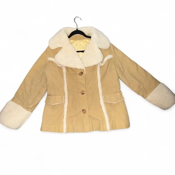 Authentic Vintage 1970’s Shearling Trim Suede Coat M/L